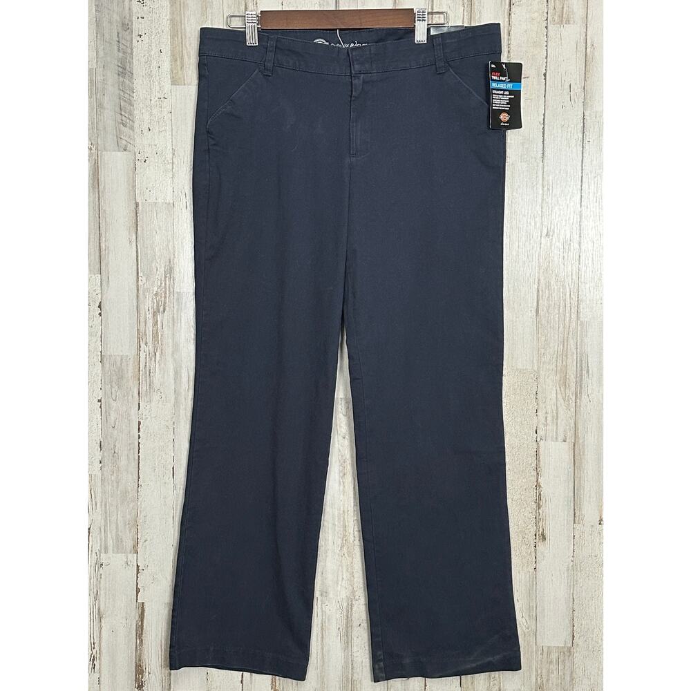 NWT Dickies Flex Cotton Twill Pants 16P Navy Relaxed Straight Leg Preppy Office